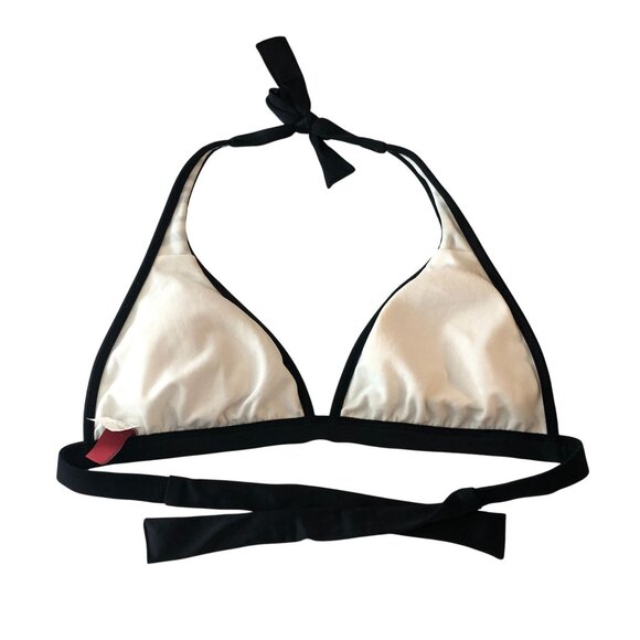 Guess Bikini Top Triangle Halter Removable Cups Zebra Stripe Black White L - Picture 2 of 4